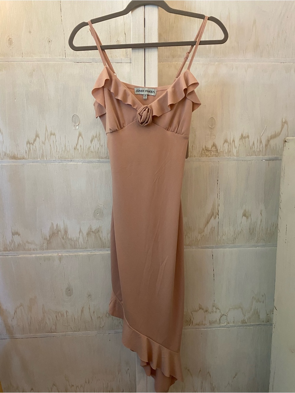 Almost Famous Dusty Rose Asymmetrical Ruffle Slip Dress